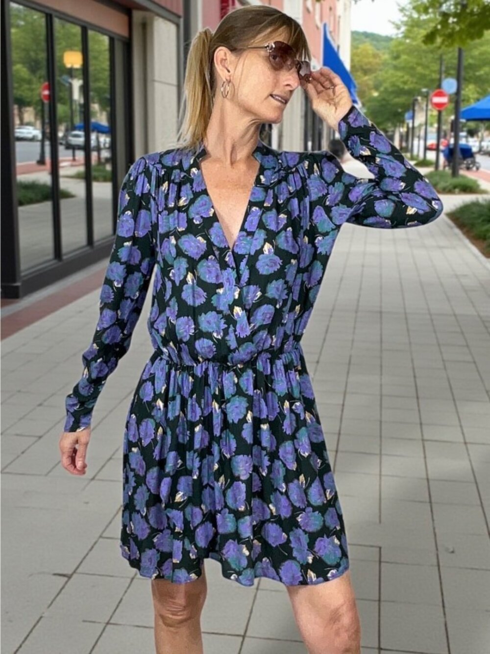 Zadig & Voltaire Reveal Roses Dress S Lavender Floral Mini Long Sleeve
